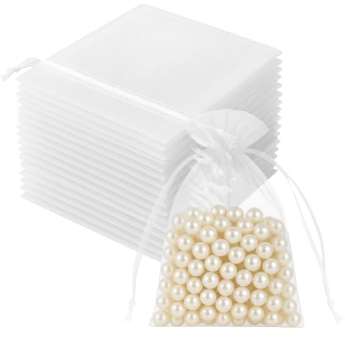 KAIYAYA Sachet Organza,Lot de 100 Sac Organza,10x15 cm Blanc,Sacs Cadeaux avec Cordon de Serrage Faveur Mariage pour Bonbons,Sachets de Mariage,Bijoux