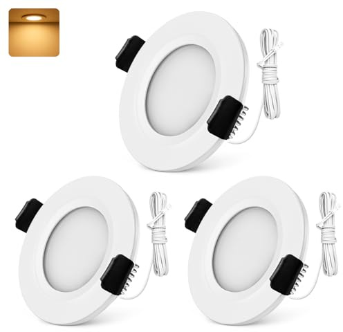 GeyouLux LED infälld spotlight 12 V dimbar 3 000 K, LED-spotlight extra platt 3 W 330 lm IP44 takspotlights DC 24 V hål 58–62 mm, vit, 3 st set