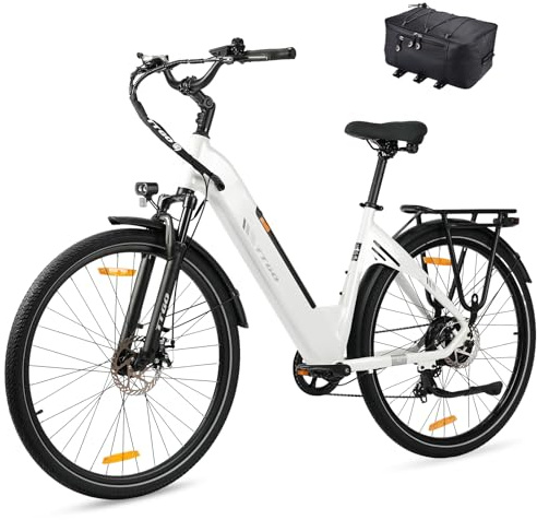 ttgo 28 Zoll E Bike für Erwachsene, Elektrofahrräder mit 36V 18Ah Akku 250W Motor 25 km/h 80-120 km Reichweite, 7-Gang Getriebe mit LCD-Display City E Bike für Herren Damen, C3 SE (Weiß)