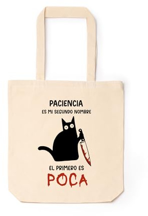 El Kraken Bolsa de Tela Tote Bag algodón orgánico grueso con mensaje gracioso, diseño original divertido, shopping de hombro 38x42 cm, fuelle, asas largas, tejido resistente 10 kg (Paciencia)