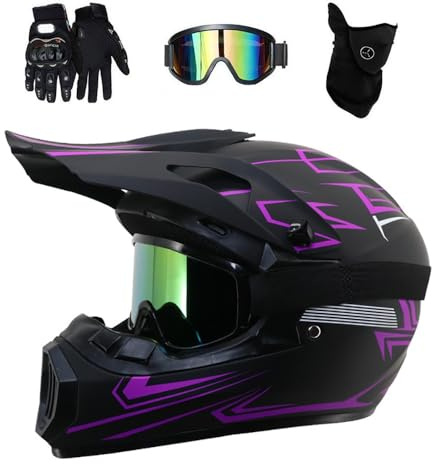 Full Face MTB Motocross Helmet, with Goggles Gloves Mask, Youth Kid Dual Sport Off Road ATV Scooter Motorbike Helmet, Downhill Quad Dirt Bike Enduro Crash Helmets