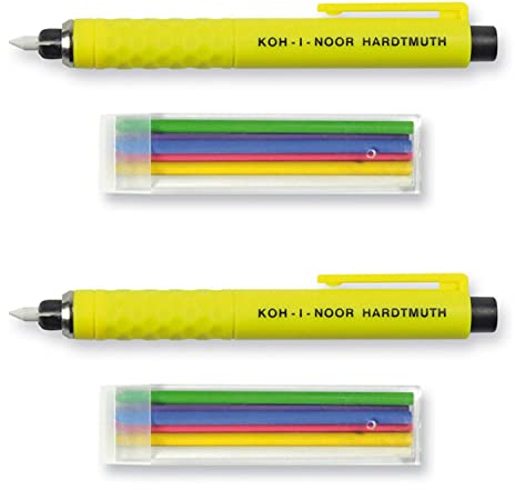 Koh-I-Noor S128 Schneiderkreide mit Ständer und 6 farbigen Kreiden (Grün, Violett, Blau, Rot, Gelb, Weiß) – 2er-Set mit 2 Halterungen und 6 Ersatzkreiden
