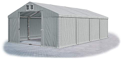Das Company Lagerzelt 4x8m wasserdicht mit Bodenrahmen und Dachverstärkung grau Zelt 560g/m² PVC Plane hochwertig Zelthalle Summer Plus SD - Faltpavillon - Gartenpavillon - Pavillon