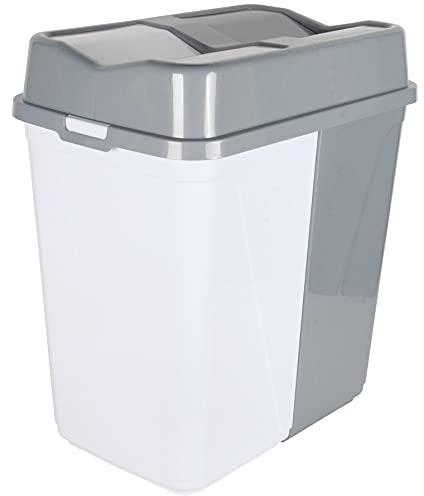Jolie Max Double Rubbish Waste Separation Bin Recycling. Dual Compartment 100L (2 x 50 L) (Grey-White)