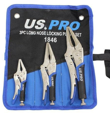 US PRO Tools 3pc Long Nose Locking Plier Pliers Set 4.5-10 Mole Grips Clamps 1846.5-10 Mole Grips Clamps 1846