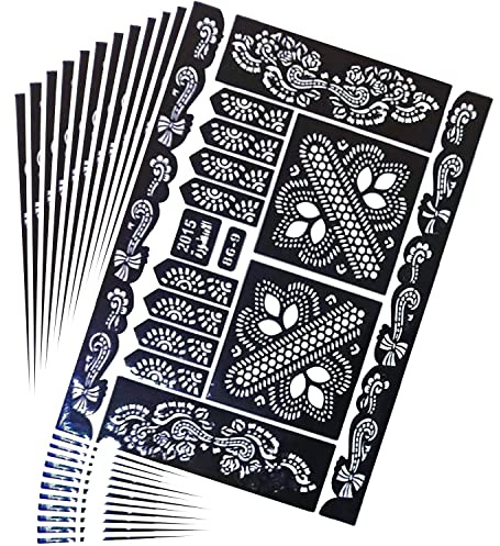 Lot de 12 feuilles d'autocollants au henné pour tatouage, art corporel, art Mehndi pour femmes, Aïd Diwali, fête de Noël, festival pour adultes, noir