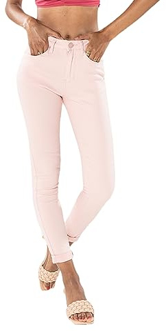 Nina Carter P109 Pantalones vaqueros ajustados para mujer, cintura alta, ajustados, elásticos, ajustados, Rosa Bebé (P109-21), S