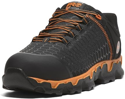 Timberland PRO Men's Powertrain Sport Alloy Safety Toe Industrial Athletic Work Shoe, Black/Orange-2024 New, 12