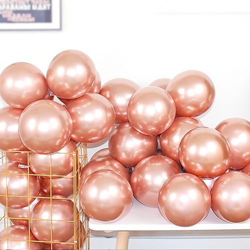 COLORFUL ELVES Rose Gold 12 Inch 100 Pcs Latex Metallic Chrome Balloons Helium Shiny Thicken Balloons Party Decorations (Rose Gold)