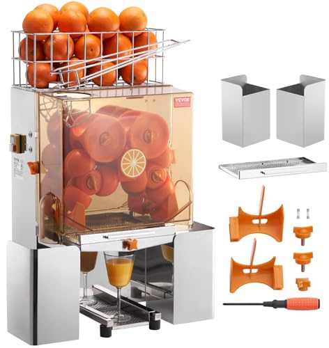 VEVOR Kommerzielle Orangenpresse Automatischer 120-W-Entsafter, Edelstahl-Orangenpresse für 20 Orangen pro Minute, mit Herausziehbarer Filterbox, PC-Abdeckung Zitruspresse Saftpresse Elektrisch
