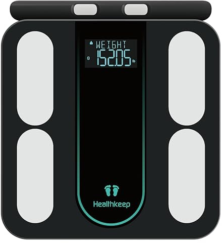 Healthkeep Báscula Persona Impedancia Conectada Con 8 Electrodos Alta Precisión, 21 Datos Corporal Medición BIA de Doble Frecuencia Con APP para Andriod e iOS, Max. 180 kg/400 lb/28