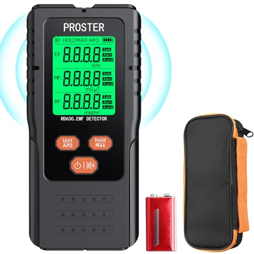 Proster EMF Meter - 3 in 1 EMF Reader Electromagnetic Field Radiation Detector for EF RF MF 3-Colour Display Screen Ghost Hunting Equipment with Sound Light Alarm & Storage Bag