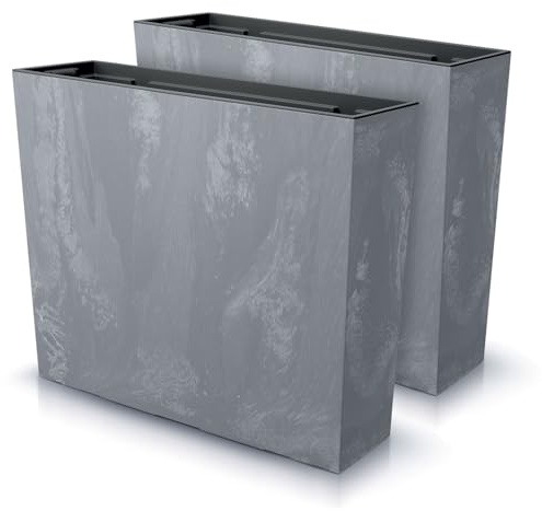 IMJ-Global Set di 2 Vasi per Fiori Piante Rettangolari Urbi Case Beton Effect In Plastica 58x18x49,8cm Da Interno Esterno Grigi Scuri 44 Litri Design Moderni