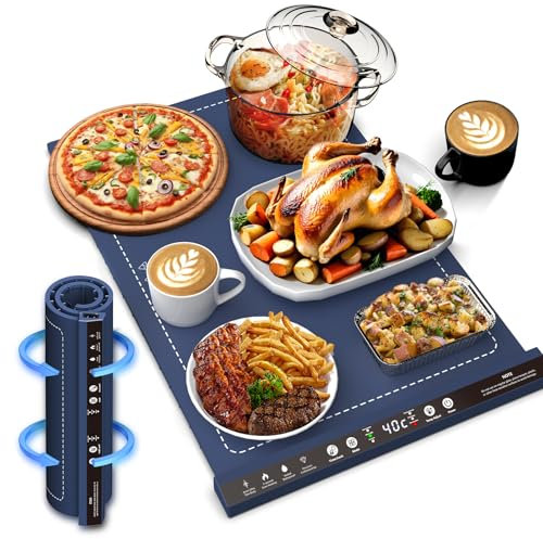 GRACEALL Tapis Chauffant Alimentaire Électrique, Tapis Chauffant en Silicone pour Buffet, Fêtes, Réunions avec 8 Températures Réglables, Maintien au Chaud 24H