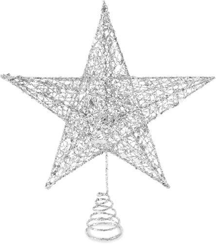 25 cm Stella per Albero di Natale Argento, 2024 Nuovo Modello Puntale a Stella per Albero di Natale, Stelle di Natale, Stelle Decorazioni per Albero di Natale, Decorazione Natalizia