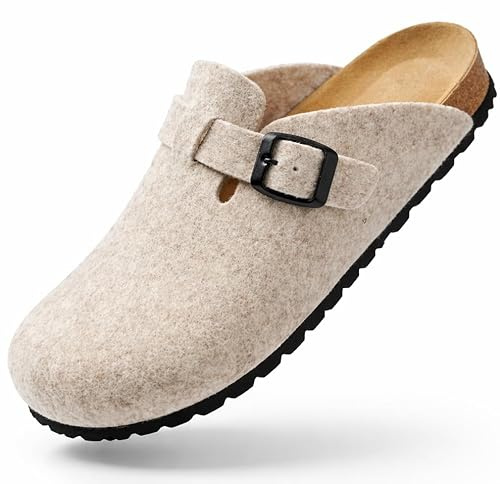 GONKOS®, Pantofole in Feltro di Lana, Soletta Anatomica in Sughero Naturale e Pelle Scamosciata, Zoccoli di Feltro, Pantofole Uomo e Donna, Confortevoli di qualità, Made in Spain, Crudo 41
