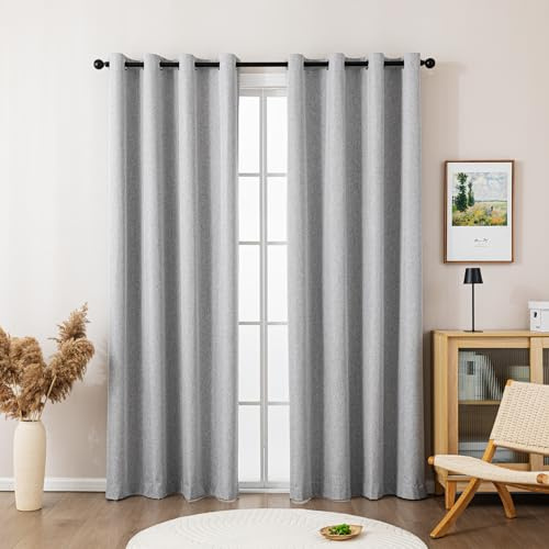 Sonive Tende Oscuranti 100%, Set di 2 con Oechietti, H300 x L145 cm, Tende Aspetto Lino Termiche per Camera da Letto, Soggiorno Grigio