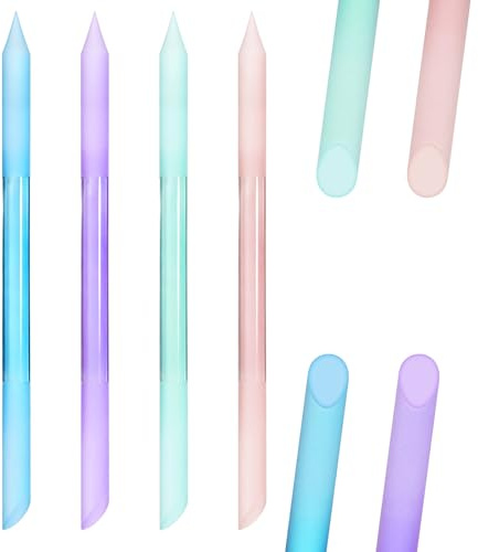 4 PCS Glass Cuticle Pusher Tool, Dual Ended Crystal Cuticle Pusher, Professional Glass Manicure Stick with Leather Case