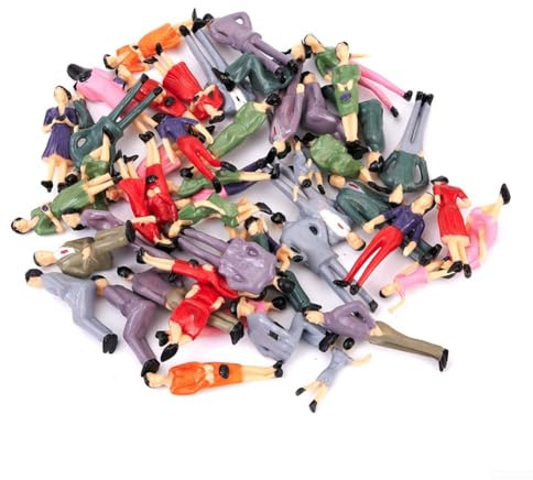 50Pcs 1:32 Scale Model People Figures Set, Plastic Sitting and Standing Miniature Characters, Detailed Hand Painted Accessories for 1 Gauge Railway Layouts