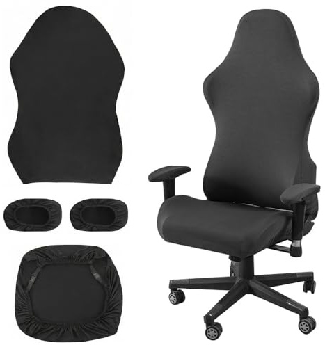 ASOUUNLD Housses de Chaise de Bureau, 4 PCS Housse Fauteuil Bureau Housse Chaise Gaming avec Accoudoir Housse de Fauteuil Rotatif Extensible, Amovible et Lavable pour Chaise Gamning, Fauteuil
