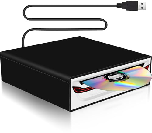 NHOPEEW Lettore CD/DVD USB esterno per auto, laptop e smart TV – Plug & Play USB 2.0, protezione antiurto, compatibile con tablet Android, include cavo USB e supporto