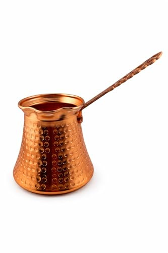 Turkish Copper Color Coffee Pot (350ml/11.8oz) – Hammered Aluminium Arabic/Greek Coffee Maker – Traditional Jezve Ibrik Briki for Milk Warmer, Gravy & Butter – Vintage Hammered Finish