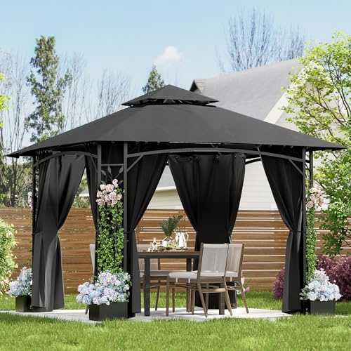 Devoko Garten Pavillon mit 4 Pflanzkübeln Spalier, zur Verschönerung Ihres Innenhofs. Pavillon 3x3 wasserdicht stabil Winterfest（3.3 * 3.3M）,UV 50+, Doppeltem Dach GrillPavillon mit 4 Seitenvorhängen