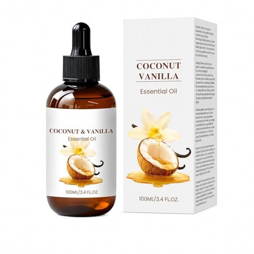 Huile essentielle de noix de coco et de vanille - Huile de massage et corps polyvalente - Hydrate intensément - Détend et nourrit la peau sèche - Non grasse - Pour un teint éclatant - 100 ml