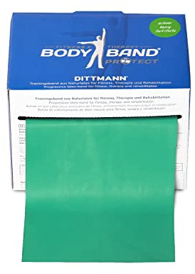 Dittmann? BodyBand Green Strong incl. folleto de ejercicio FTM?, banda de fitness cortada del rollo en la longitud deseada para entrenamiento de fuerza, fisioterapia y estudios de fitness. 25 metros