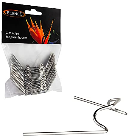 ECENCE 100 Clips de Vitrage pour Serre, Clips de Fixation pour Serre en Verre, Acier Inoxydable Zingué, Résistants aux Intempéries, 95 x 35 mm