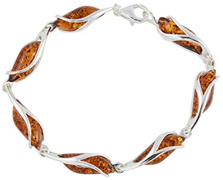 HolidayGiftShops Sterling Silver Honey Baltic Amber Bracelet Elena, Genuine Baltic Amber Bracelet for Women, Amber Jewelry for Women, Amber Bracelets for Adults, Sterling Silver Collection
