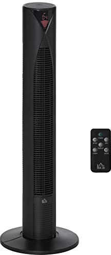 HOMCOM 38 Oscillating Tower Fan with Remote Control, 3 Speed 4 Modes, LCD panel, 12-Hour Timer, Slim Cooling Fan for Home Bedroom Office, Black