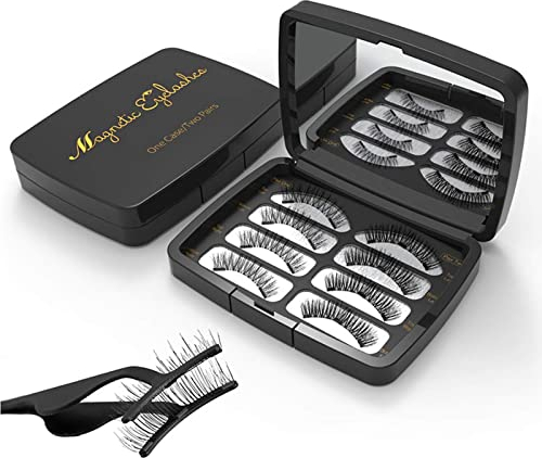 Magnetische Wimpern,3D Künstliche Wimpern Set, Wiederverwendbare Dual Magnetic False Eyelashes mit Hilfspinzette + Wimpernbürste + Aufbewahrungskiste, 2 Paar 8 Stück