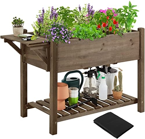 Yaheetech Blumenkasten mit klappbare Tischplatte, Pflanzkasten mit 8 geteilten Fächern, Hochbeete-Kit Frühbeet für Garten/Hinterhof/Veranda, Kräuterbeet Anzuchtbeet zum Bepflanzen 123,5 x 54 x 80 cm