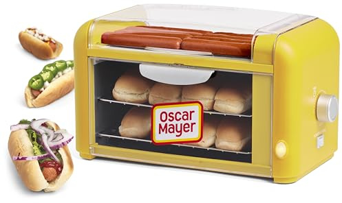 Nostalgia Oscar Mayer Extra Large Countertop 8 Hot Dog Roller and Bun Toaster Oven - Stainless Steel Rollers and Non-stick Warming Racks - Adjustable Timer