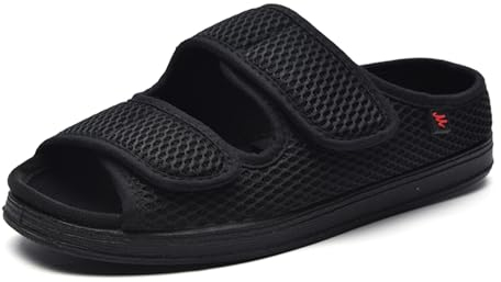 Fudaolee Sandalen Herren Rehaschuhe Klettverschluss Verbandsschuhe Damen Orthopädische Hausschuhe Weit Diabetiker Schuhe Unisex-Erwachsene Gesundheitsschuhe Therapieschuhe Schwarz Etikett 45 = EU 44