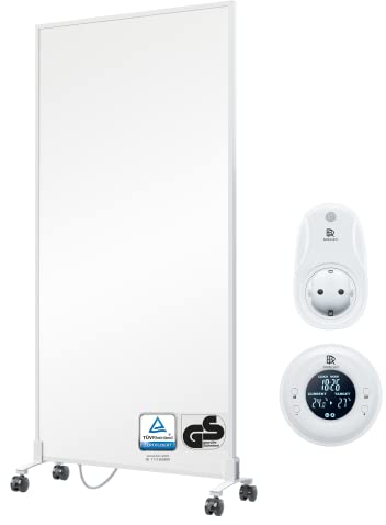 BR Bringer Infrarotheizung Standgerät - 1000 Watt - Energiesparend - Mobile Elektroheizung mit Standfüßen auf Rollen, Thermostat und Fernbedienung - 5 Jahre Garantie, TÜV (weiß)