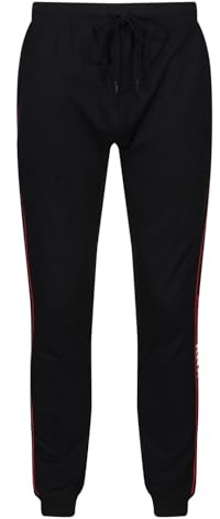 DKNY Mens Jersey Cuffed Lounge Pant in Black with Contrasting Red Piping, Leg Branding & Side Pockets Pantalones Casuales, Extra Large para Hombre