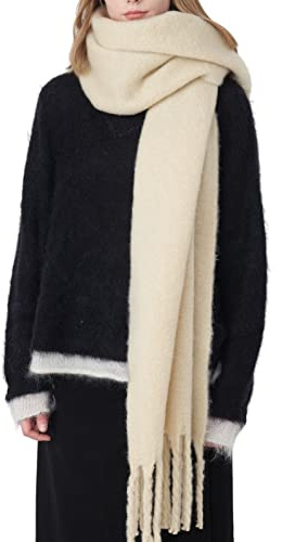 SUNDSGT Big Scarf Coloured Oversized Tassel Soft Fall Winter Thick Scarf Warm Shawl Women (Apricot)