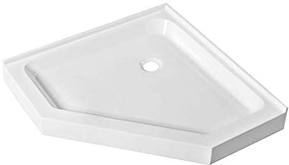 Fine Fixtures 32 x 32 Neo Angle Shower Base, Acrylic Corner Shower Pan with Non-Slip Textured Surface, White Shower Floor Base with Center Drain, Durable Corner Shower Tray For Bathroom Installation.