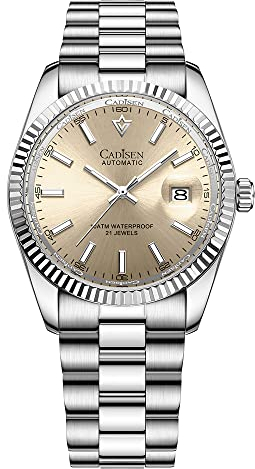 CADISEN Automatik Uhr Herren Mechanische Automatikuhr Saphirglas Und Rostfreier Stahl Wasserdicht (8214 Weiß)
