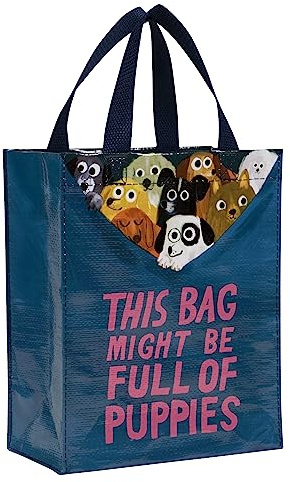 Blue Q Handy Tote Bag - This Bag Might Be Full of Puppies - Recycled & Reusable Sturdy Canvas Shopping Bag with Quirky Art and Handles, 95% Recycled Material Ideal for Lunch, 10 h x 8.5 w x 4.5 d