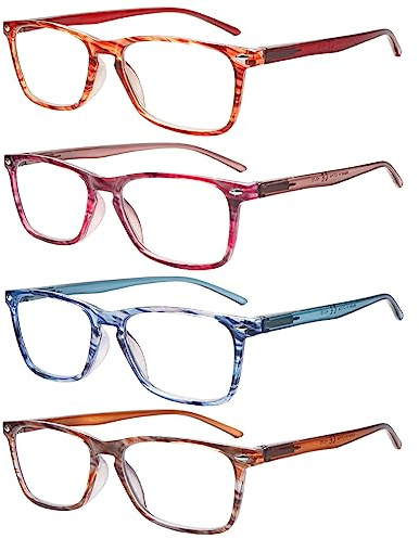 ZONLON 4 Pack Ladies Reading Glasses Blue Light Blocking, Anti Glare Stylish Spring Hinge Readers for Women (4 Multicolor, 1.00, multiplier_x)