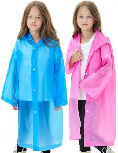 HOOMBOOM 2 Pack Waterproof Raincoats for Kids Reusable,EVA Rain Ponchos Emergency Rain Jacket for Children, Boys and Girls