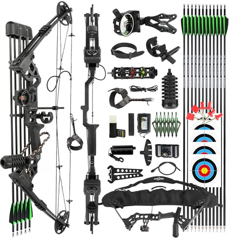 surwolf Compoundbow Set, Hunting & Targeting, 20-70lbs Adjustable, IBO 320FPS Speed, Archerybow, Archery Huntingbow(black set2, RH)
