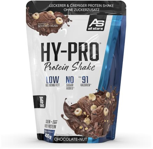 All Stars HY-PRO Protein-Shake Schoko-Nuss I 400g Protein-Pulver inkl 20g Proteine pro Portion I Eiweiß-Pulver ohne Zuckerzusatz & inkl. Vitamine I hochwertige Mehrkomponenten-Proteine