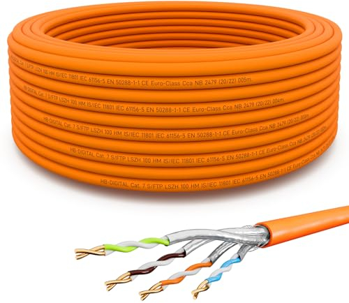 HB-DIGITAL 15m CAT 7 Netzwerkkabel LAN Kabel Verlegekabel Ethernet Installationskabel 10 Gbit/s AWG23 S/FTP - GHMT Zertifiziert - reines Kupfer LSZH BauPVO Klasse Cca Datenkabel Simplex - Orange