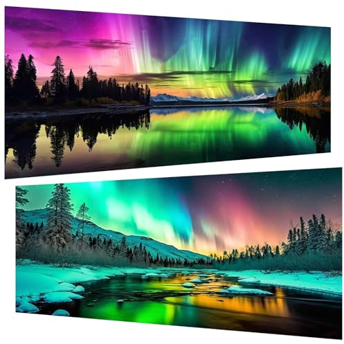 2 Stück Diamond Painting (30x60 cm), 5D Diamant Painting Erwachsene, DIY Aurora Diamant Art Bilder Groß Set für Wohnzimmer Schlafzimmer Wand Dekoration Geschenke (2er set)