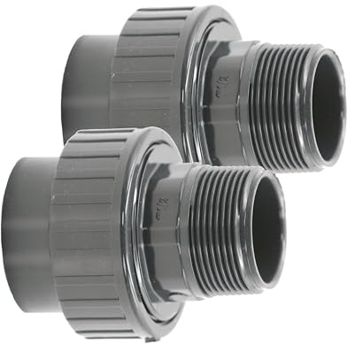 HAF 2X PVC Fittings Verschraubung mit 50mm x 1 1/2 | Klebemuffe x Außengewinde | Adapter aus grauem PVC | PN16 für Rohr, Poolfitting, Schwimmbad, Poolverrohrung, Druckleitung, Rohrleitung & Teich