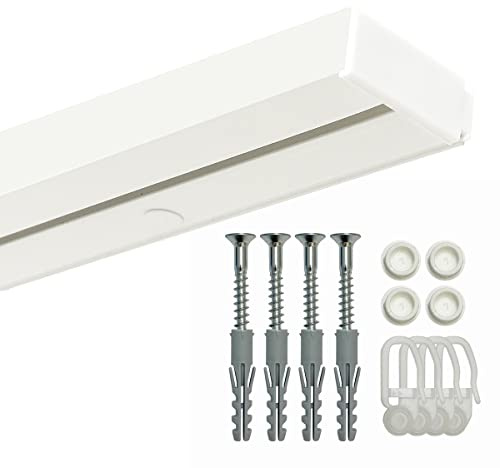 GARDINEUM - 1-läufige Gardinenschiene - 1,20 m Vorhangschiene aus Kunststoff, vorgebohrt und Zubehör